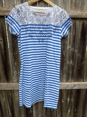 Vineyard Vines Blue White Striped Paisley T-Shirt Dress Size M